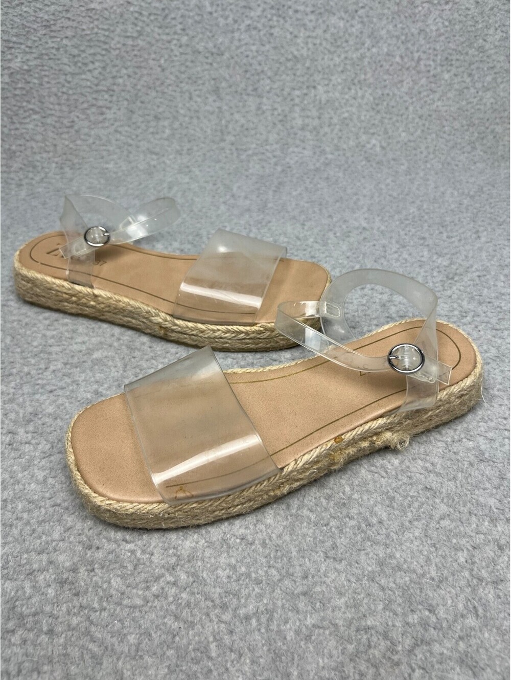 Zara Sandals Womens 37 (6.5) Clear Strappy Espadrille Platform Beach Open Toe